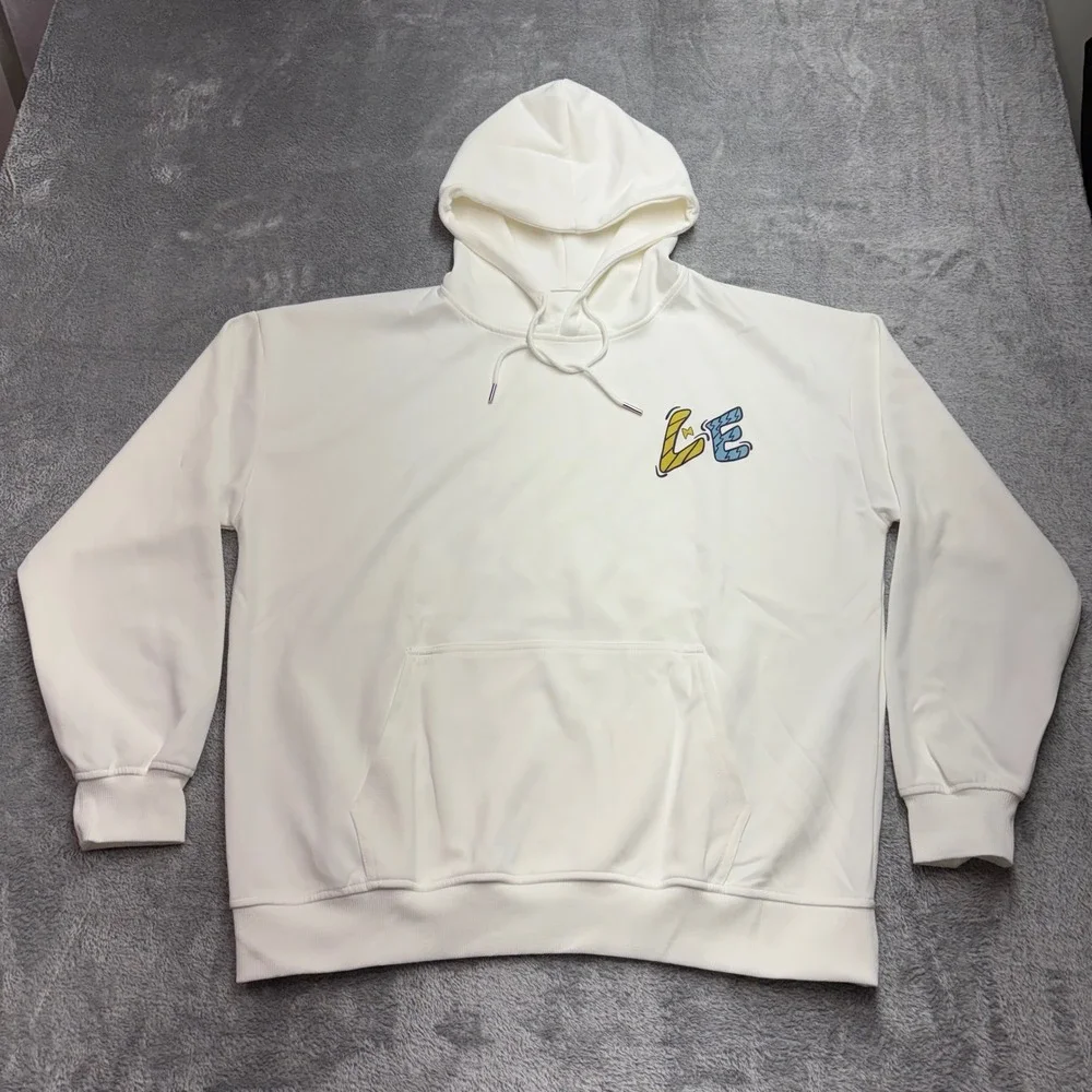 Level Graphic Hoodie Men‎ Size L White Excellent LOVE Print Pullover 444